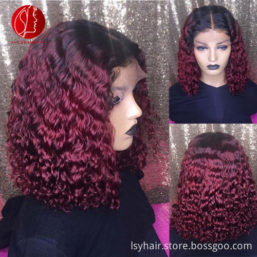 Lsy Ombre Color 1B30 1B99J Short Curly Wig Water Wave 150 Density Human Hair Lace Front Wigs Curly Hair Bob Wigs